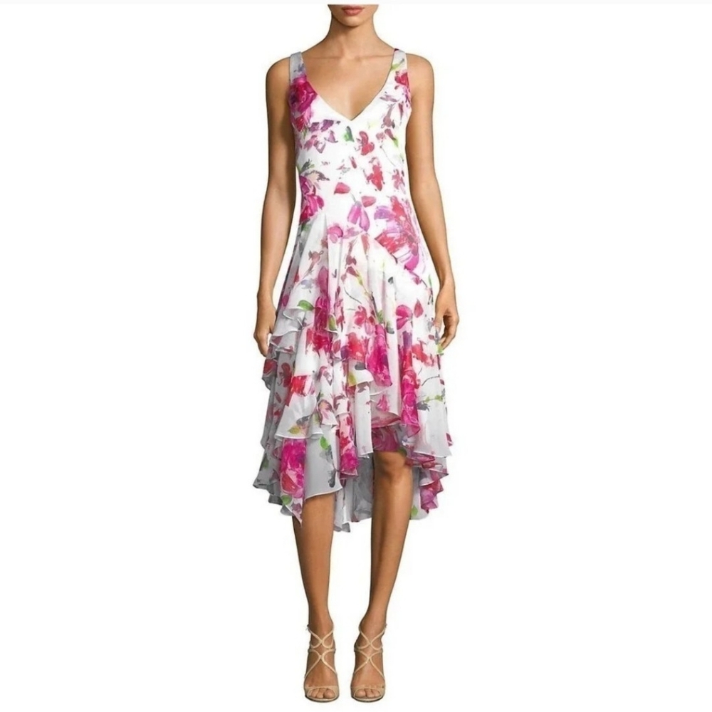 NEW THEIA FLORAL V-NECK SLEEVELESS COCKTAIL DRESS AZALEA SIZE 2 Retail $550.00